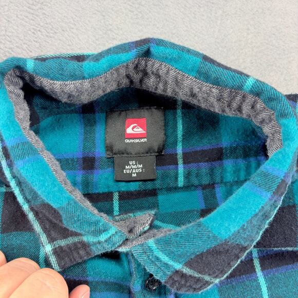 Quicksilver Flannel Shirt Men Medium Blue Plaid Long Sleeve Button Up Y2K Skater - Picture 3 of 8